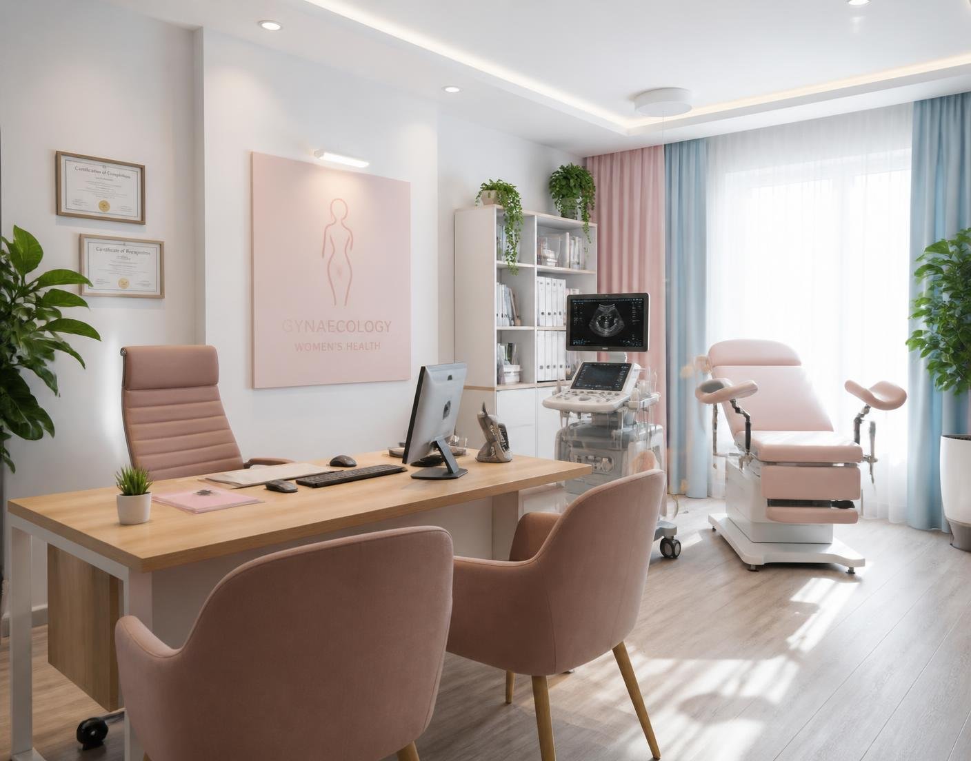 Modern, bright gynaecology consultation room at Dr. Utsa Ghosh's clinic in Kasba, Kolkata